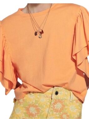 Zara Angel Wings Warm Orange Ruffle Sleeve Slightly Crop Top